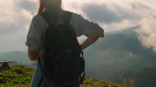 Travelling in Mountains at Summer Vacation Woman on Top