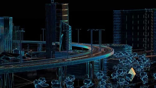 Futuristic Smart City Data Visualization Grid Animation