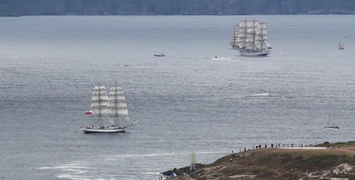 Sailing Ships Travel on the Open Ocean