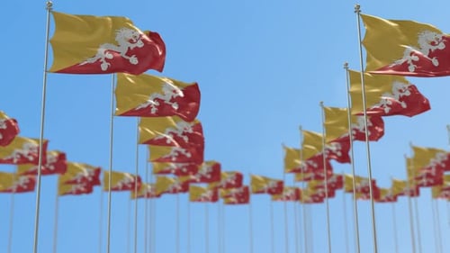 Bhutan Row Of National flags Walk Throw Animation