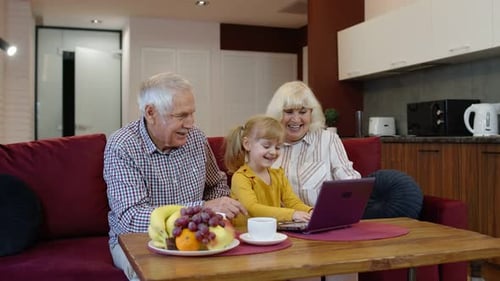 Grandparents and Child Using Laptop Together