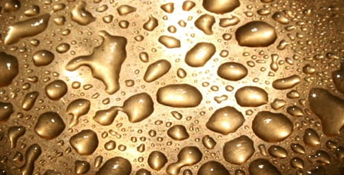 Water Drops on Gold Abstract Surface Zooming Out