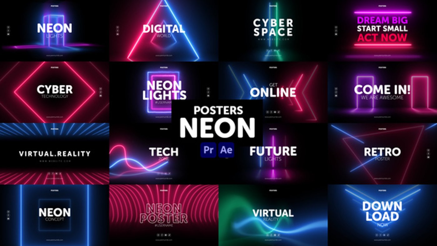 Dynamic Neon Light Text Reveals, Openers ft. posters & backgrounds - Envato