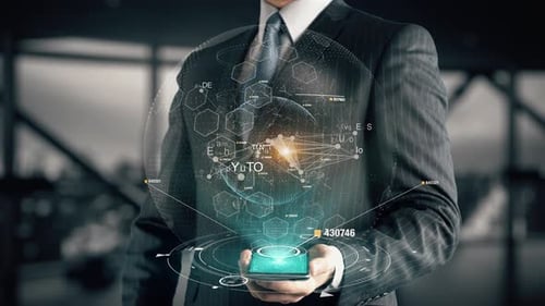 Businessman Interacting with Metaverse Holographic Display