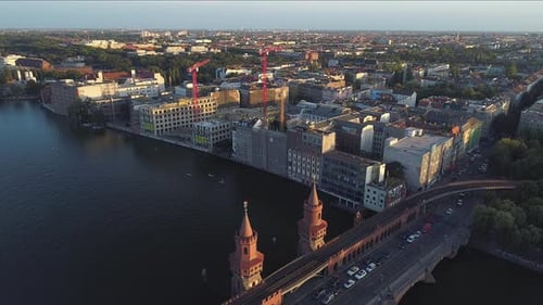 Oberbaum Bridge and cityscape, Berlin, Germany