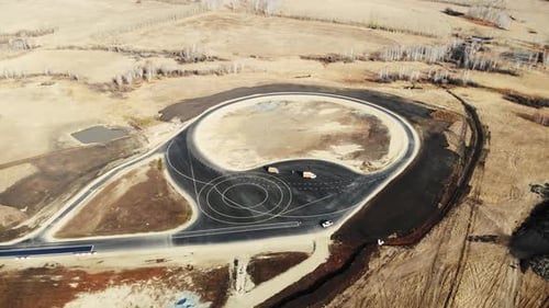 Aerial View of Completion of Road Construction of Testing Ground for Cars