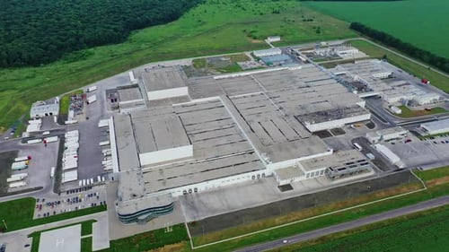 Aerial view of industrial area. Aerial view of factory plant producing