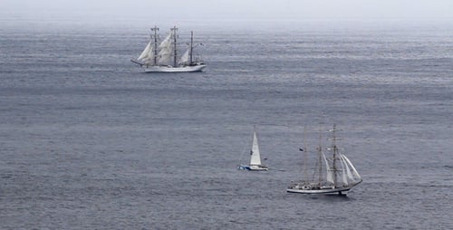 Sailing Ships Gliding in Open Water