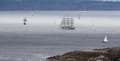 Sailing Vessels Navigate the Open Ocean