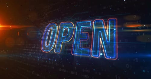 Futuristic OPEN Text Reveal with Digital Technology Background