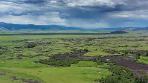 Steppe and Mountains with Rain Landscape