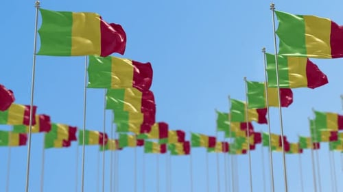 Realistic Flags Waving Against a Clear Blue Sky