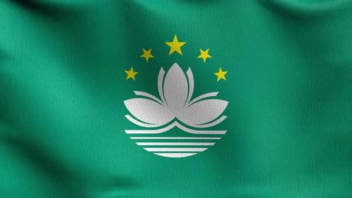Seamless Loop 4K VDO. Macau national flag blowing in the wind isolated