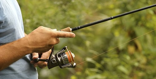 Fisherman holding a fishing rod near green foliage