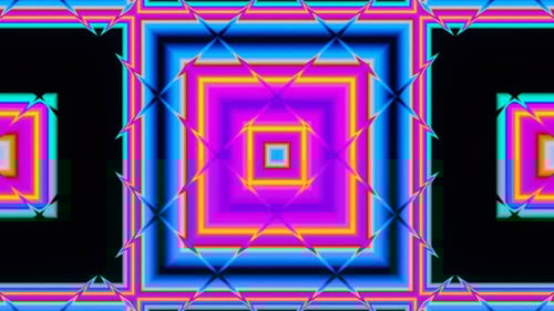 Abstract Motion Tween of Multicolored Squares on a Black Background