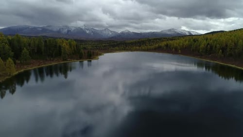 Europe Flying of Amazing Majestic Colorful Woods and Mountains River Nobody