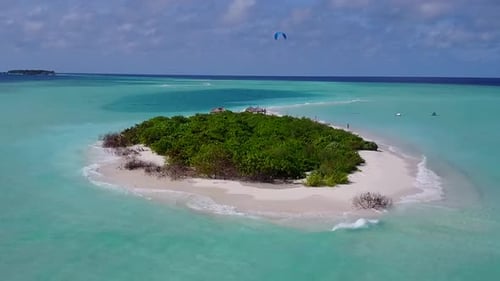 Aerial sky of marine shore beach time by blue ocean with sand background