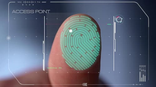 Biometrical Scanner Processing Finger Print Identifying User Access Close Up
