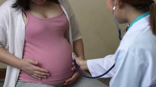Pregnant Woman and Gynecologist Doctor at Hospital