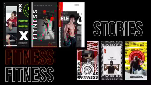 Dynamic Fitness Social Media Stories Template with Bold Text and Glitch Effects