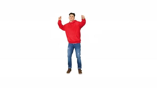 Young Adult Man Dancing on White Background