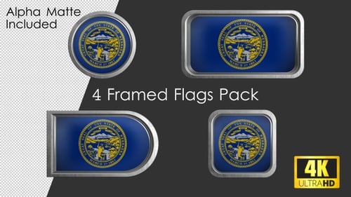 Animated Metallic Framed Nebraska State Flag Pack 4K