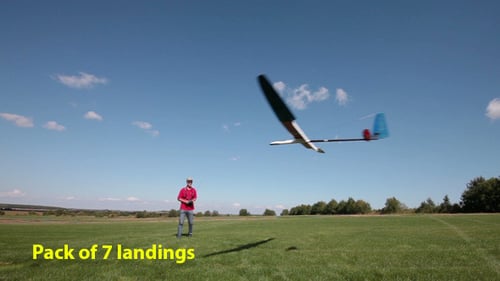 Man Flies Remote Control Glider in Green Field