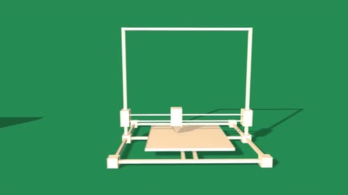 Simple Animation of Printing a plant box with a 3D Printer. Green Background.