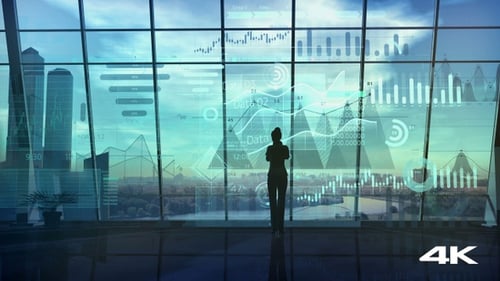 Femme d'affaires travaillant avec Big Data Array 4K