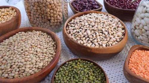 Legumes Variety in Bowls and Jars