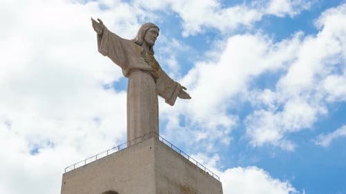 4K timelapse of Jesus Christ monument Cristo rei in Lisbon, Portugal