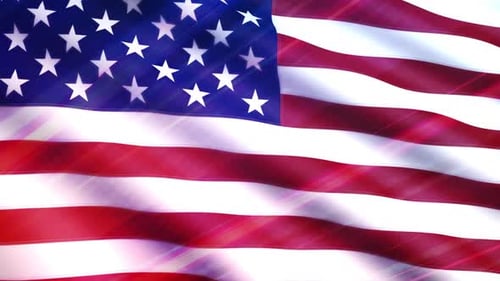 Dynamic Waving American Flag Background with Bright Light Streaks