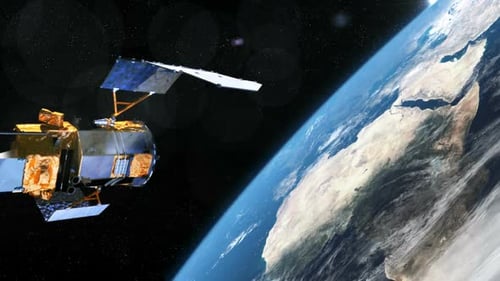 Detailed Satellite Orbiting Earth with Rotating Planet View