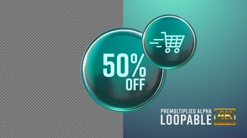 Sale Discount Fifty Badge Looping with Alpha Channel