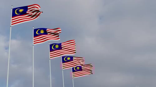 Waving Malaysian Flags in a Dynamic Sky Loop
