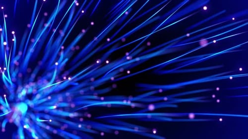 Dynamic Blue Light Streaks and Glowing Particle Background