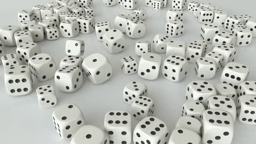 Falling White Dice Animation on a Bright Background