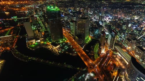 time lapse of Yokohama Cityscape at night, Japan