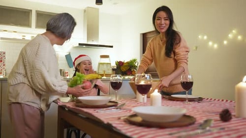 Family Prepares Christmas Meal at Home
