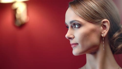 Close Up Beauty Face and Neck of Fashion Woman in Jewelry