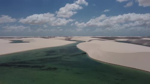 Aerial View of Desert Dunes and Turquoise Pools