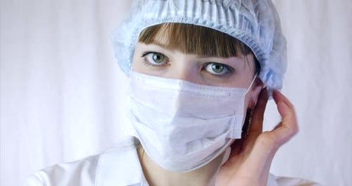 Portrait of a Close Up Woman Surgeon, Doctor With Mask Ready for Operation in Hospital or Clinic