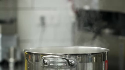 Close-up of Steaming Pot in Commercial Kitchen