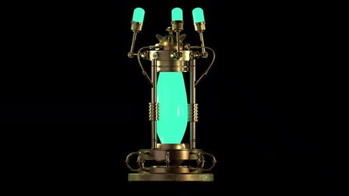 Steampunk Science Device with Glowing Green Liquid Animation