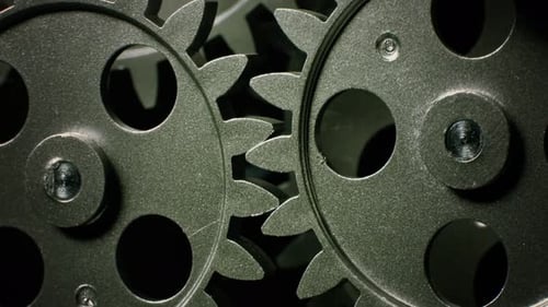 Rotating Metal Gears Mechanism Close Up