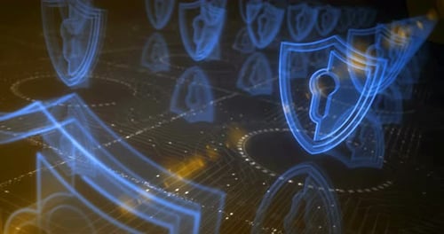 Cyber security and digital network protection symbols loop concept