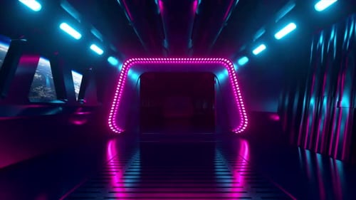 Scifi Tunnel in Outer Space with Neon Light