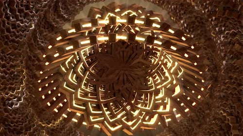 Intricate Gold Geometric Pattern Loop with Radiant Light