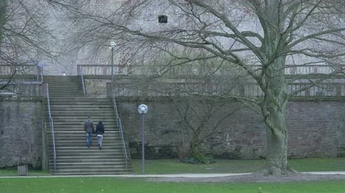 Couple walking on stairs