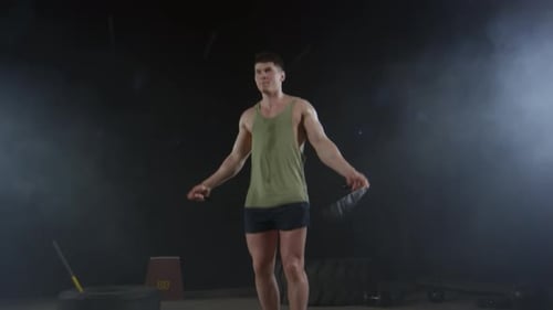 hombre, usar, saltar, cuerda, para, entrenamiento